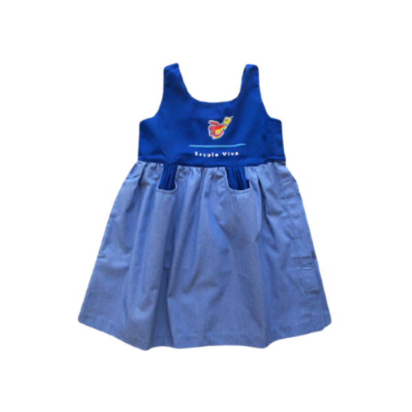 Vestido Brim Escola Viva Infantil Azul ( Venda sob encomenda )