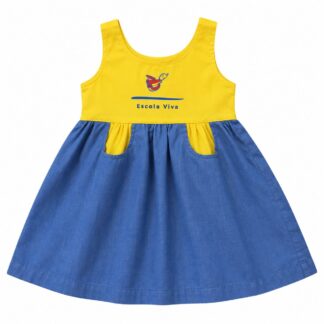 Vestido Brim Escola Viva Infantil Amarelo (Venda sob encomenda)