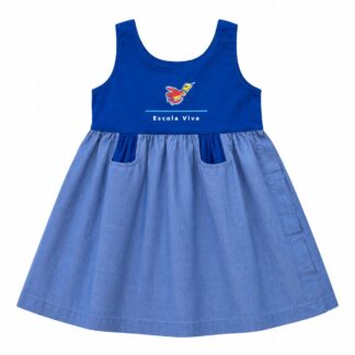 Vestido Brim Escola Viva Infantil Azul ( Venda sob encomenda )