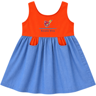 Vestido Brim Escola Viva Infantil Laranja (Venda sob encomenda)