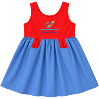 Vestido Brim Escola Viva Infantil Vermelho (Venda sob encomenda)
