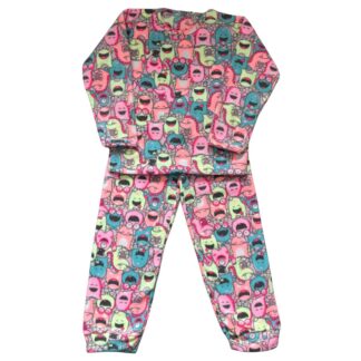 Pijama Infantil M Longa Microsoft Monstros Rosa